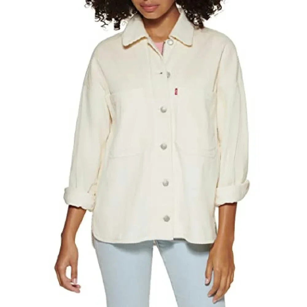 Relaxed Fit Corduroy Shirt Jacket with Pockets, Size M